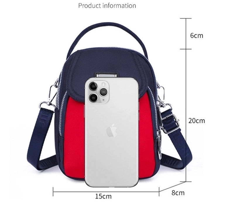 Women's Small Nylon Color Block Classic Style Semicircle Zipper Crossbody Bag