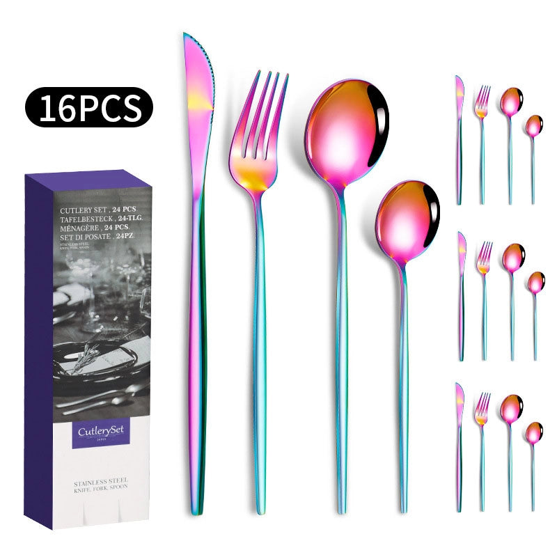 1010 Stainless Steel Tableware 24-piece Golden Steak Knife. Fork And Spoon Gift Box Western Tableware Suit