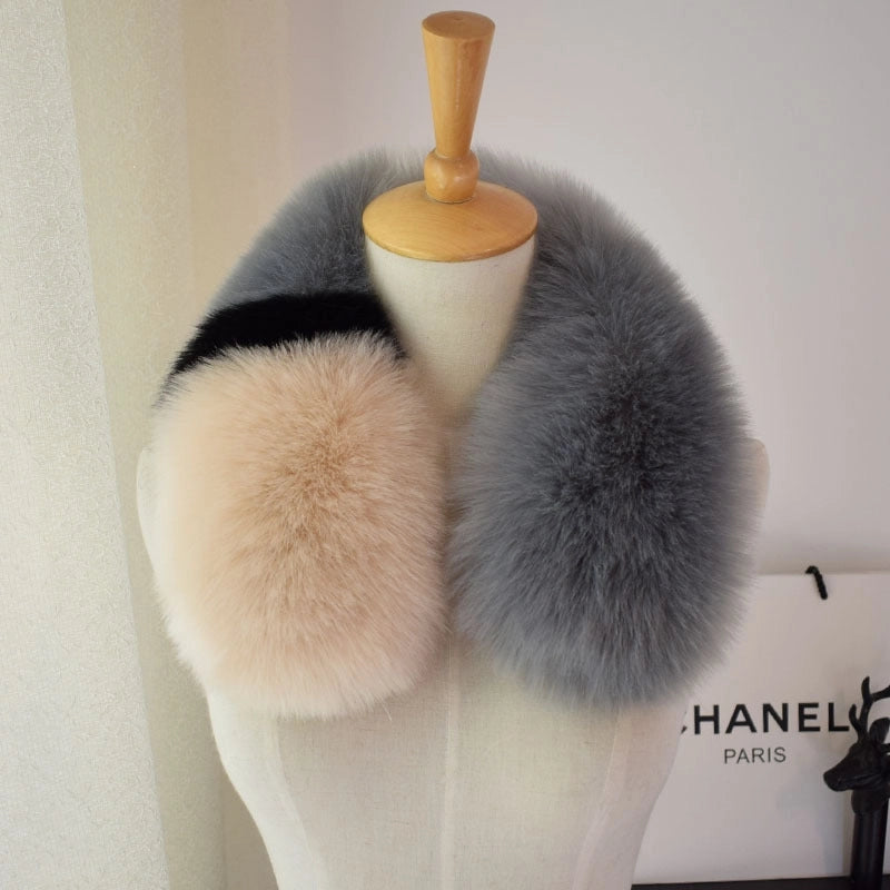 Women's Minimalist Color Block Fox Fur Scarf