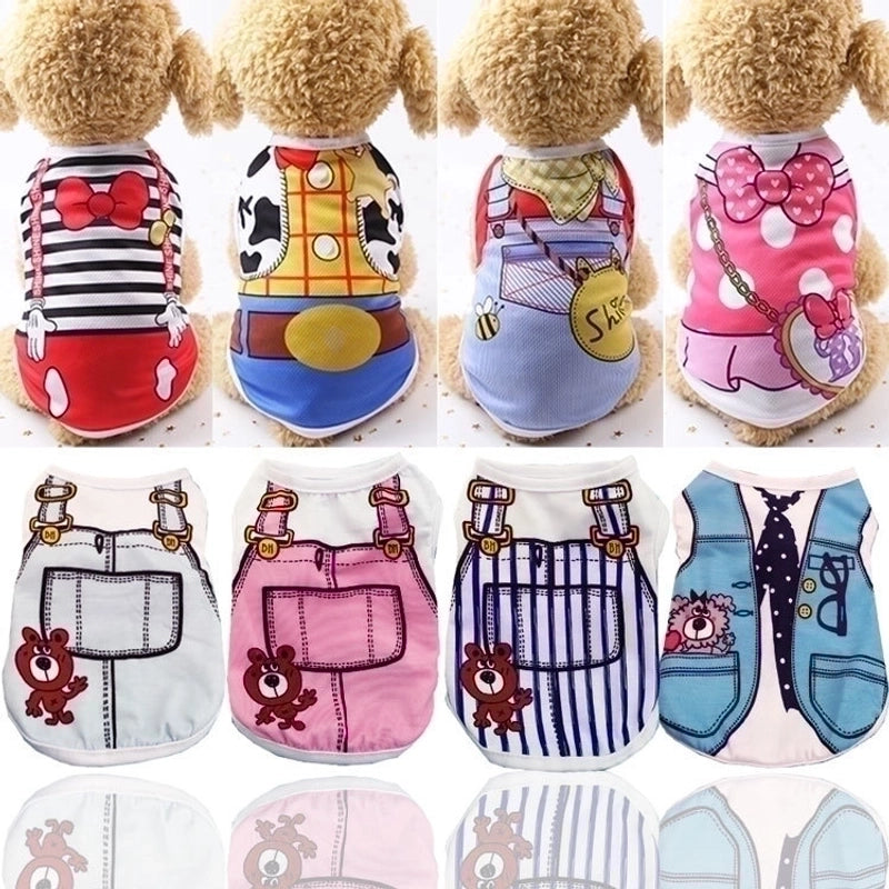 Cartoon Thin Fake Suspenders Vest Pet Dog Clothes 1 Pieces