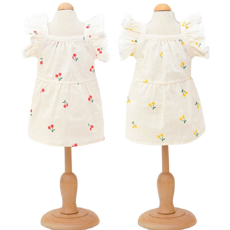 Cherry Printed Dog Cat Dress With Hat