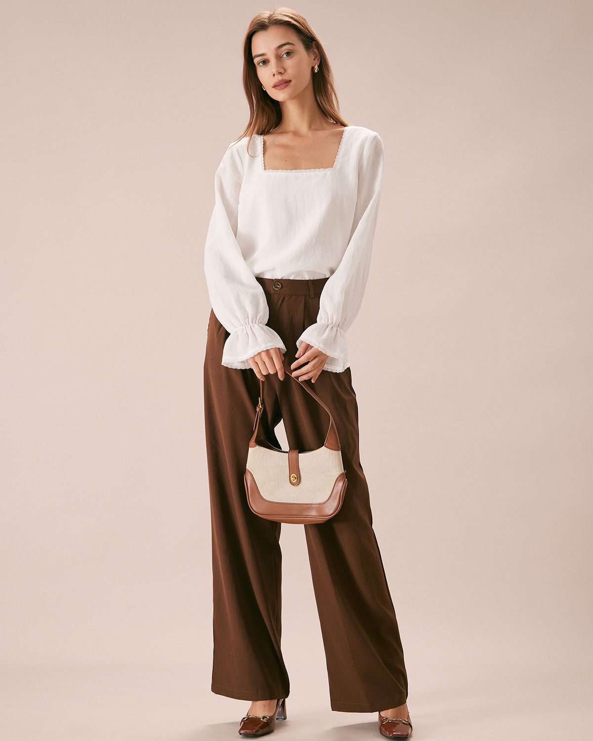 The White Square Neck Poet Sleeve Blouse