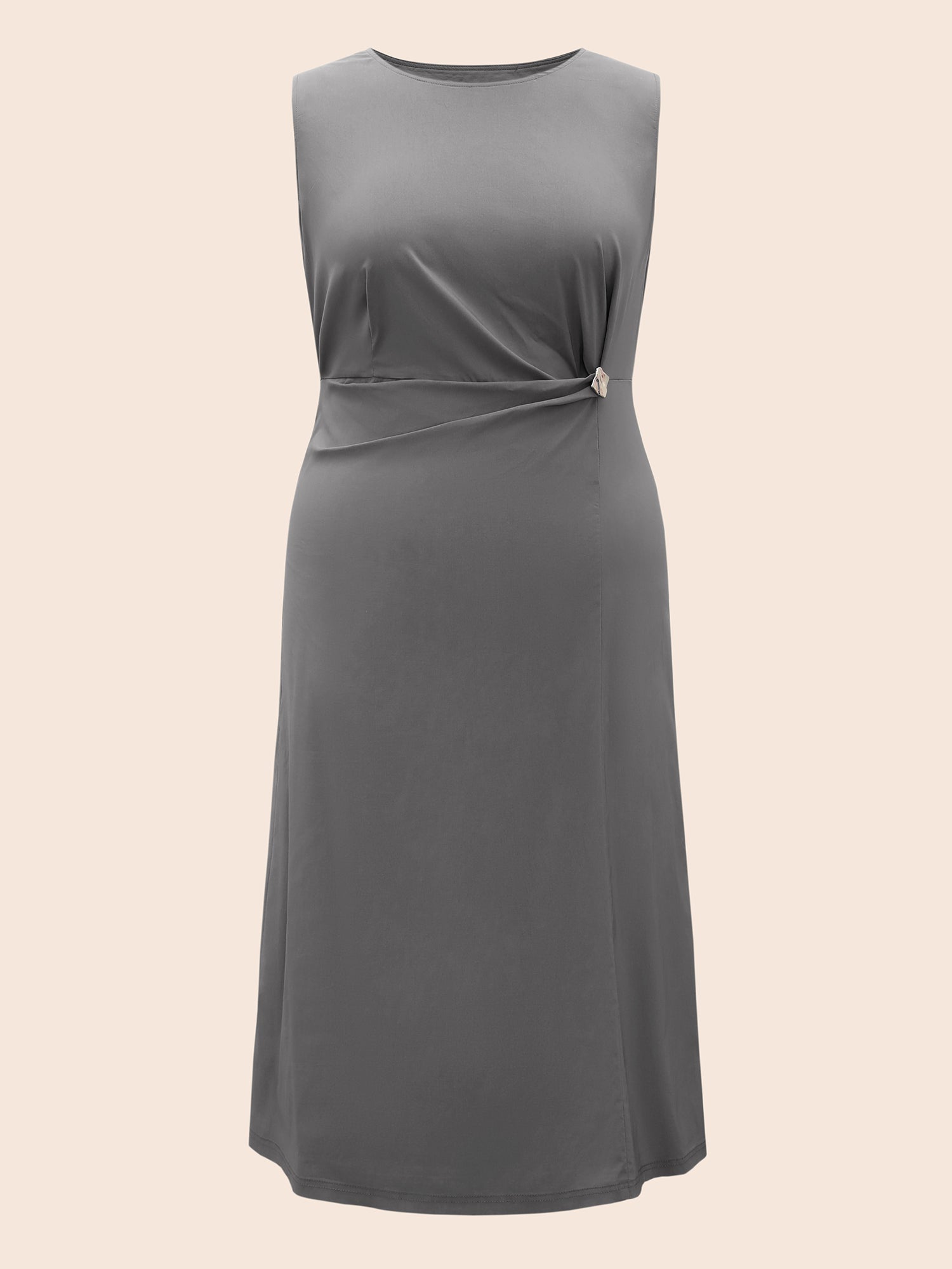 Stretch Woven Crushed Pleated Midi Dress