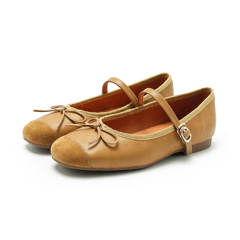 Handmade Sheepskin Women's Michaela Mary Jane Flats in Khaki/Green/Apricot/Black
