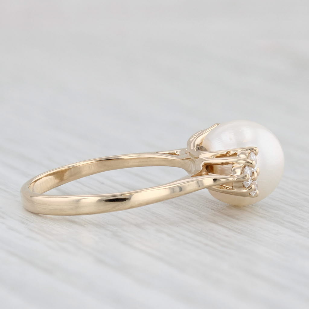 Cultured Pearl Diamond Clusters Ring 14k Yellow Gold Size 5.5