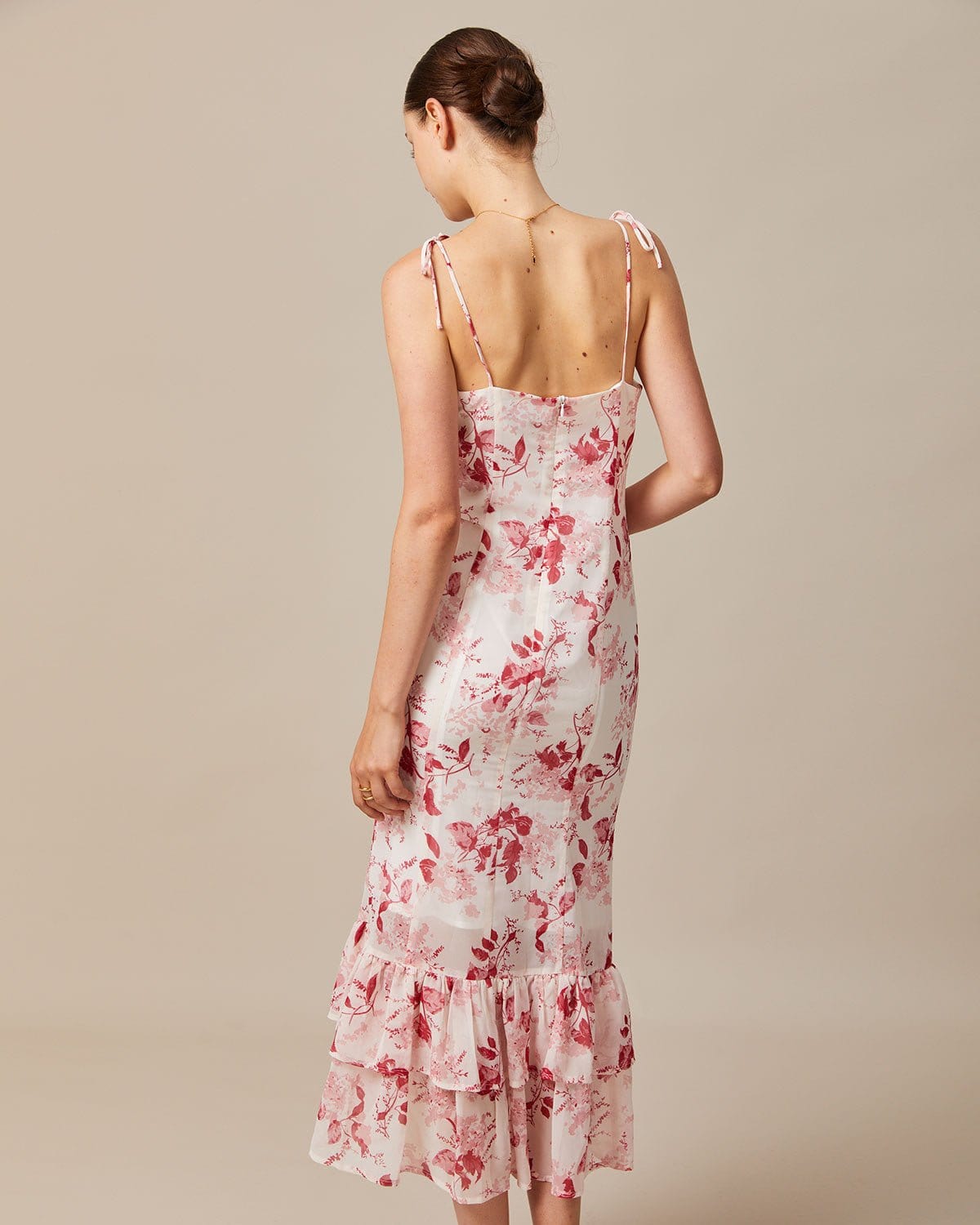 The Red Layered Floral Ruffle Maxi Dress