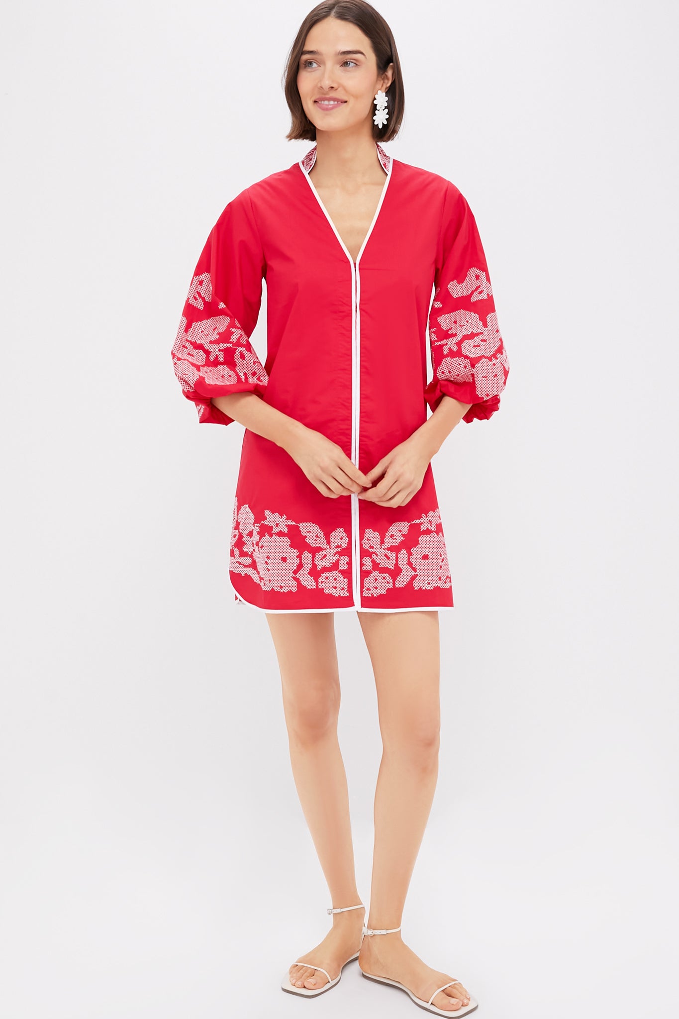 Red & White Embroidery Mini Arem Caftan