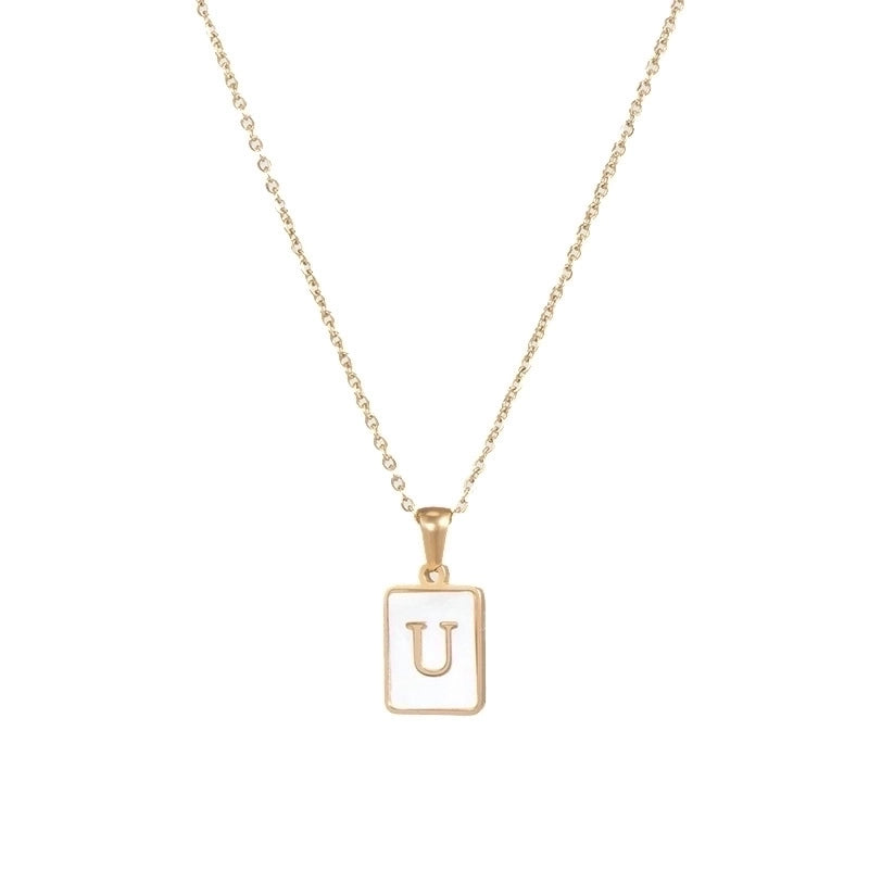 Vintage Style Letter Square 304 Stainless Steel Shell 18K Gold Plated Plating Inlay Pendant Necklace