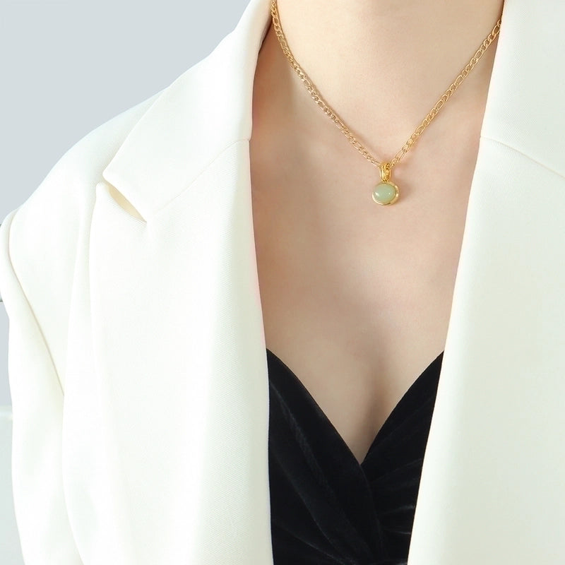 Elegant Oval 304 Stainless Steel Natural Stone 18K Gold Plated Inlay Earrings Necklace