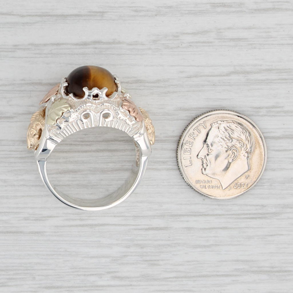 Coleman Co Black Hills Gold Tigers Eye Ram Ring Sterling Silver 12k Gold Size 8