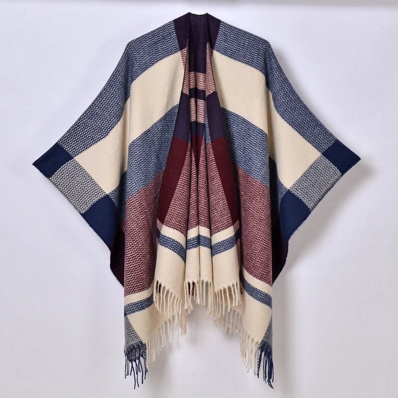 New Tassel Split Shawl Autumn And Winter Women's Simple Plaid Jacquard Scarf Cloak Hot Selling
