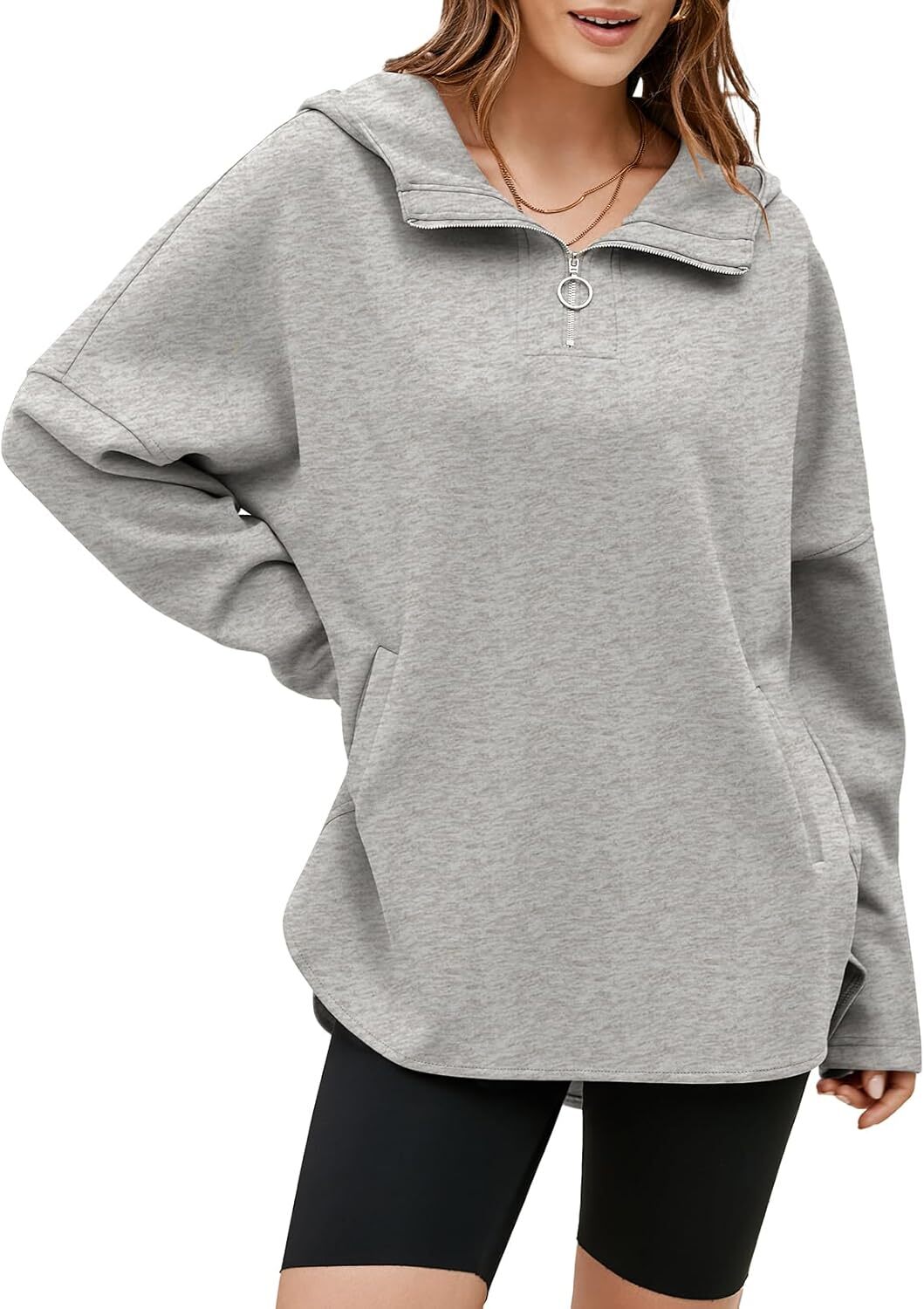 FINAL SALE⚡5 Packs for $25.95⚡- Women's Oversized Hoodies Casual Long Sleeve Half Zipper Pocket Sweatshirt Pullover Tops