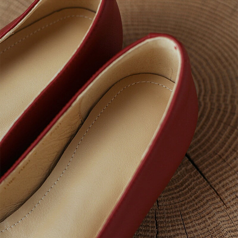 Soft Leather Mary Jane Shoes Beige/Green/Red