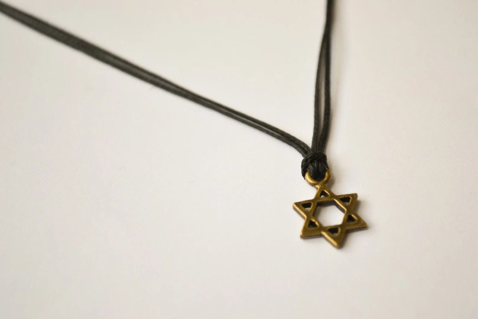 Brass Magen David Necklace on Black Cord