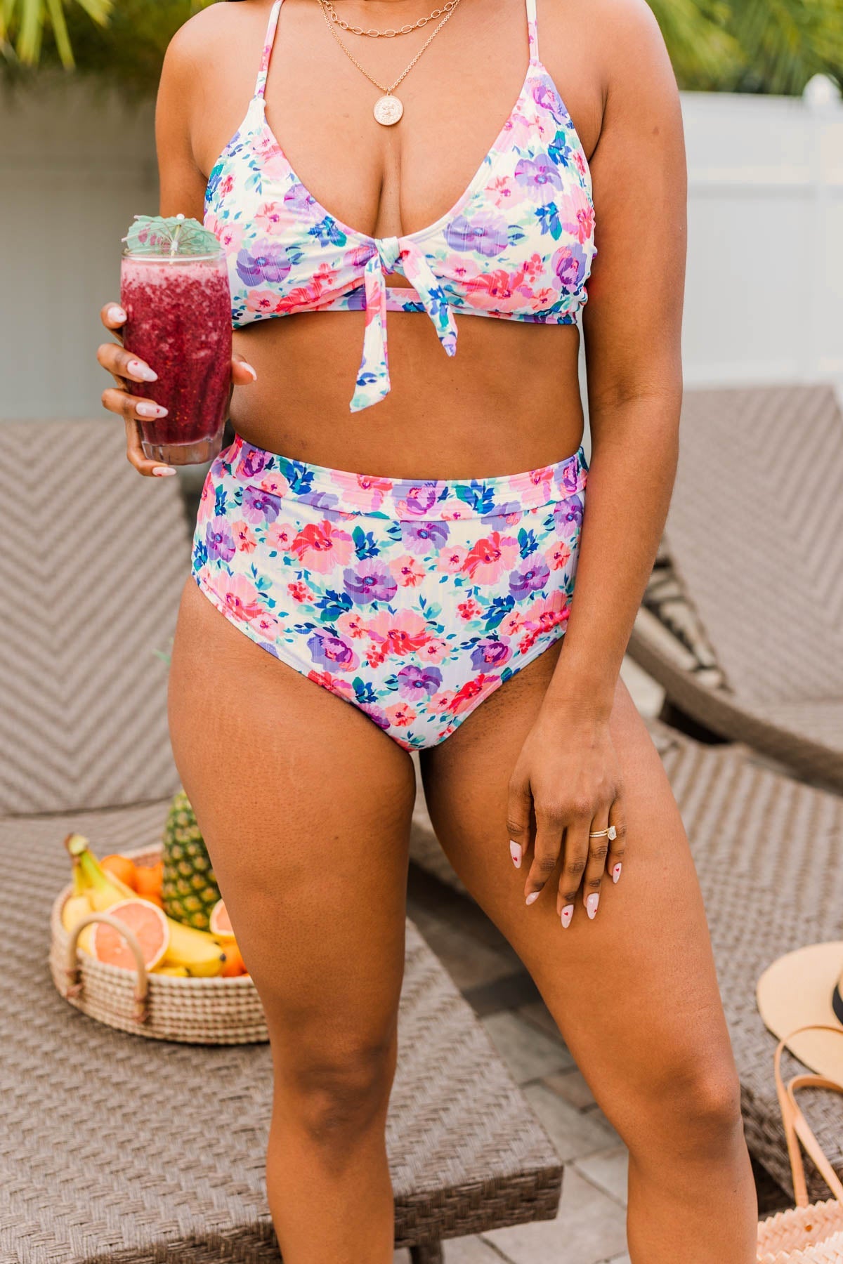 Making Waves High-Rise Swim Bottoms- Pink & Purple Floral