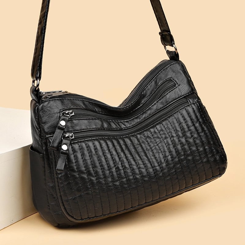 Women's Pu Leather Solid Color Classic Style Sewing Thread Square Zipper Shoulder Bag