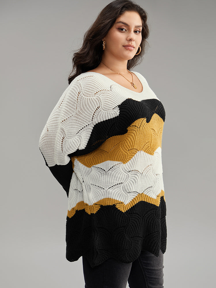 Contrast Cut Out Batwing Sleeve Pullover