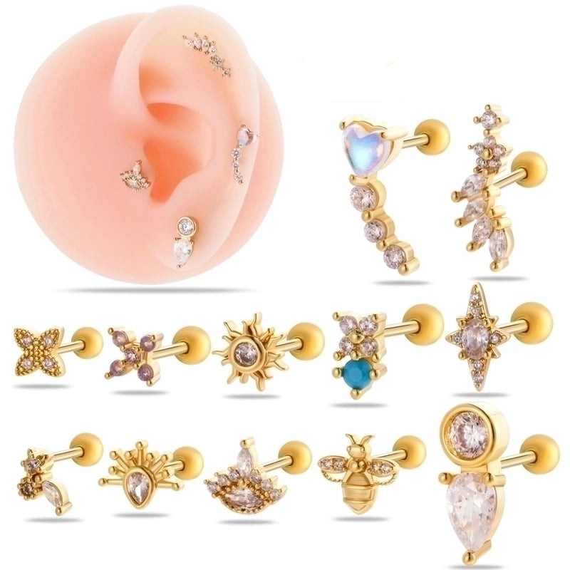 1 Piece Ear Cartilage Rings & Studs IG Style French Style  Water Droplets Flower Copper Inlay Zircon