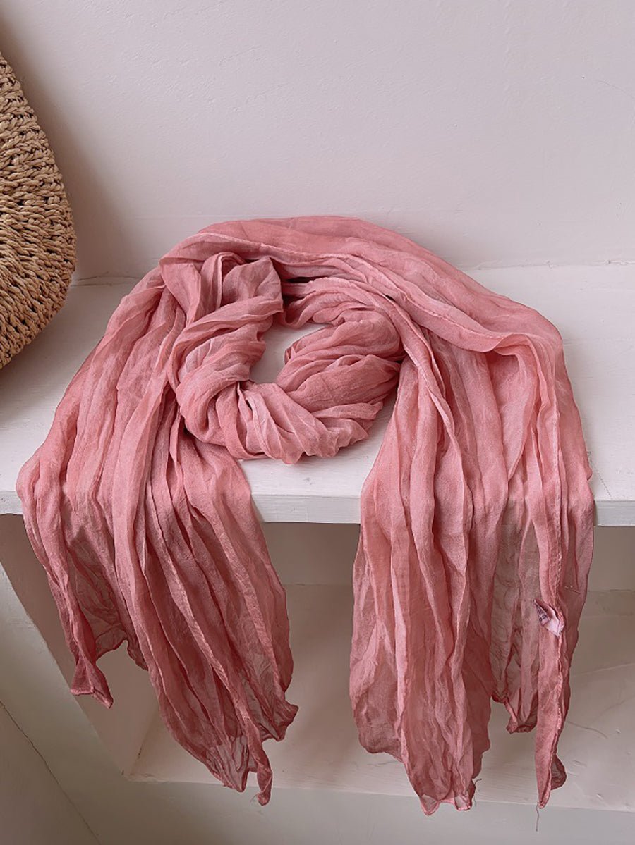 Women Vintage Shirred Pure Color Shawl Scarf