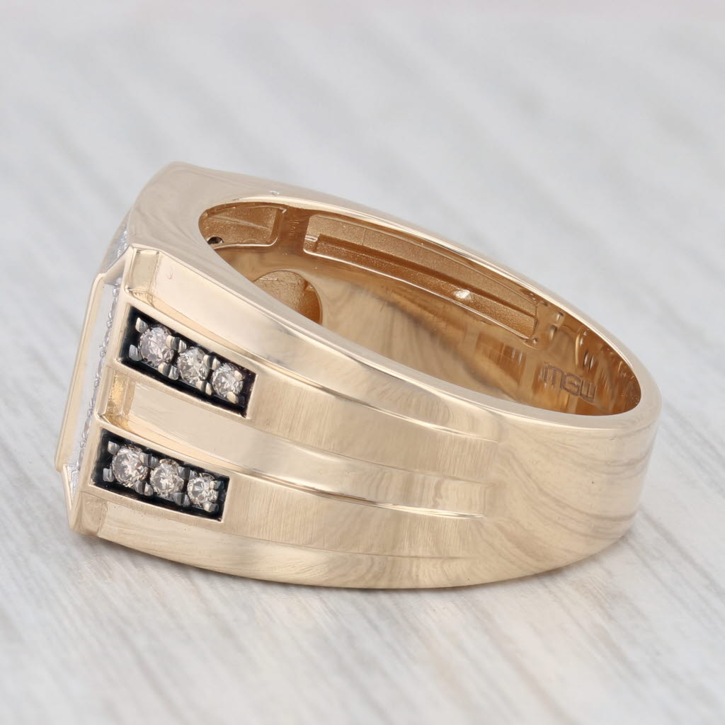 1ctw Brown White Diamond Cluster Halo Ring 10K Yellow Gold Size 10.25 Men's
