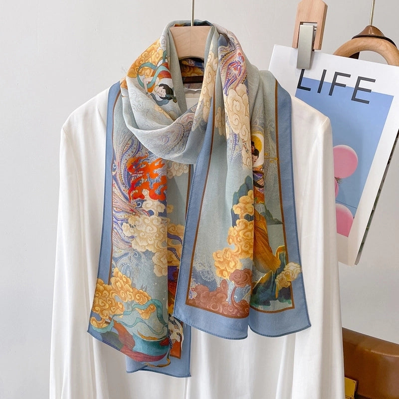 Women's Elegant Minimalist Color Block Silk Printing Silk Scarf