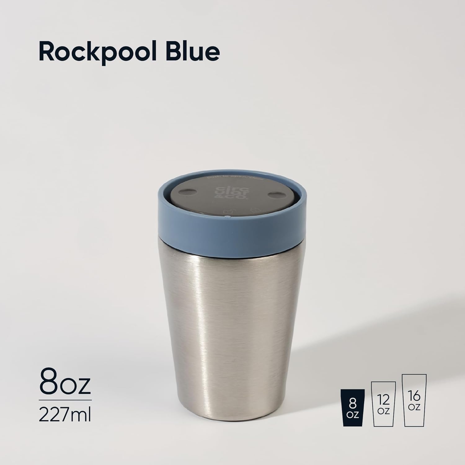 Circular & Co Thermal Stainless Steel Travel Mug - 8oz/227ml - Insulated Reusable Coffee Cup - 100% Leakproof & Lockable - 6 Hours Hot/Cold - Push Top, One Hand Open, 360 Drinking Coffee Tumbler