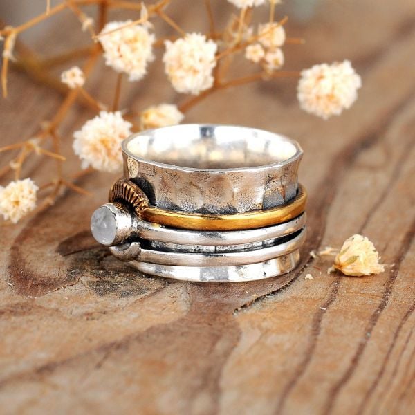 Sun and Moon Surrounding Gemstone Ring
