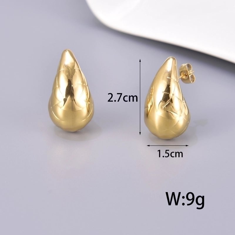 1 Pair Classic Style Water Droplets Plating 304 Stainless Steel Titanium Steel 18K Gold Plated Ear Studs