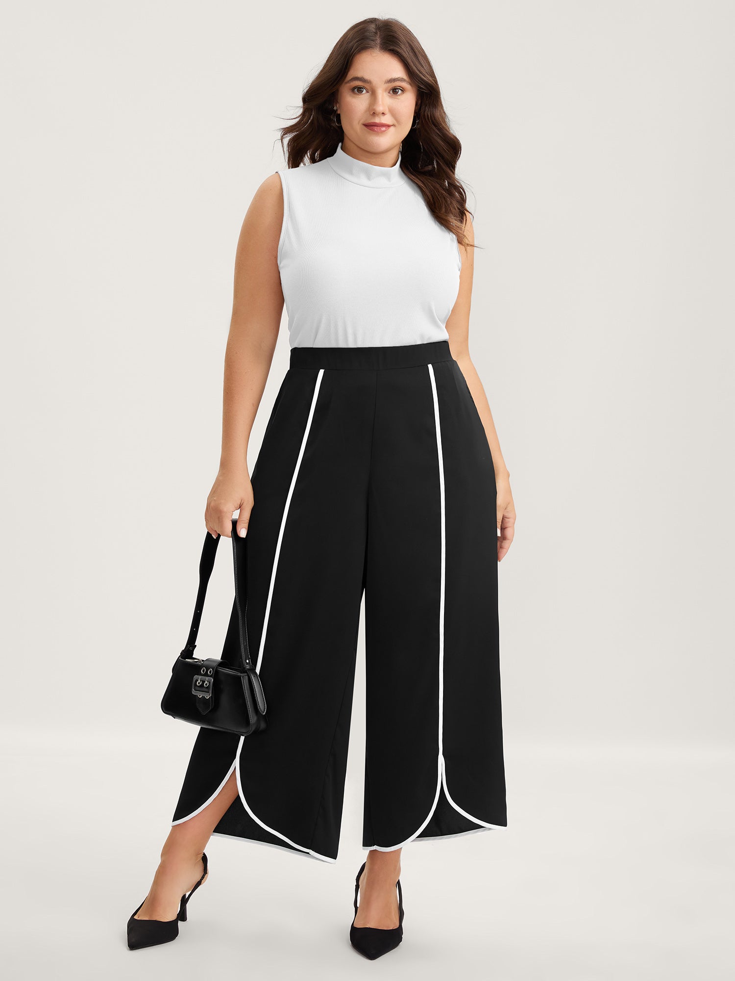 Color Contrast Split Wide-Leg Pants