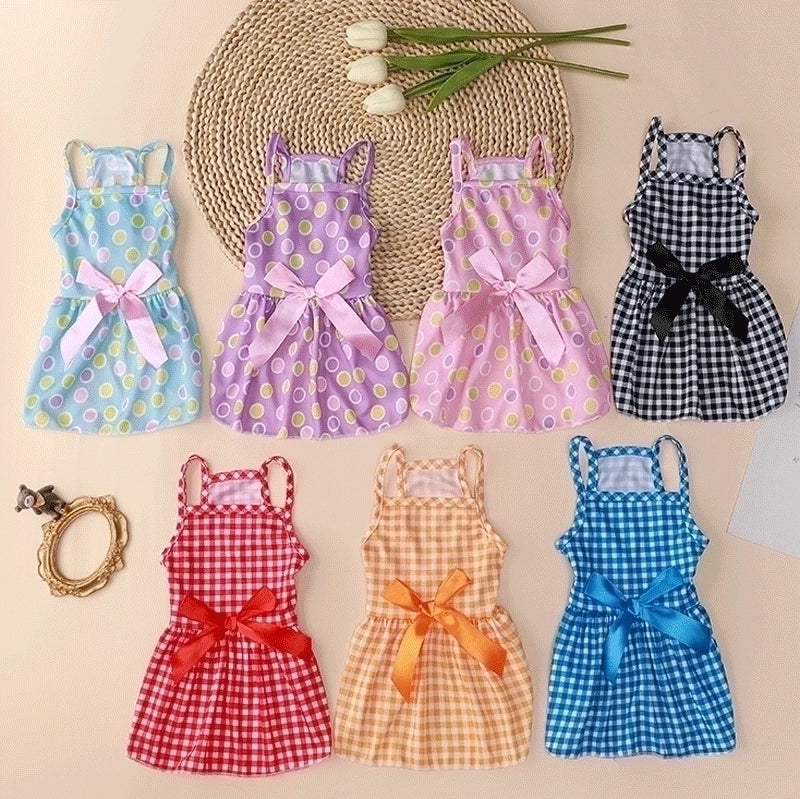 Summer Thin Pet Dress Princess Style Teddy Cat Strap Polka Dot Skirt Dog Clothes