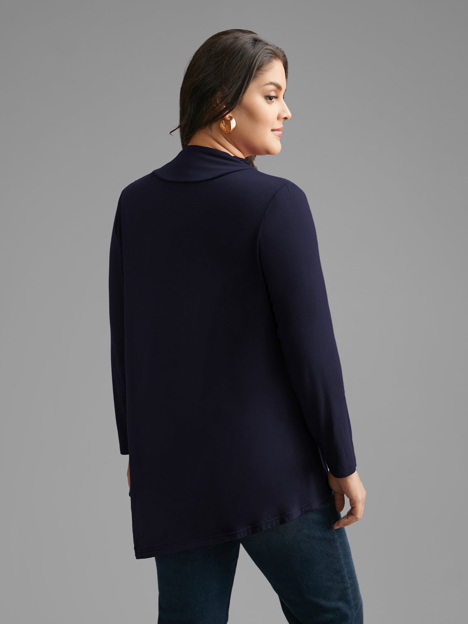 Solid Button Detail Asymmetrical Hem Jersey Top