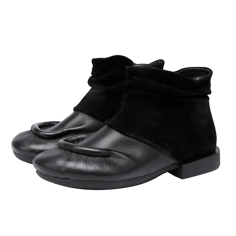 Handmade Soft Leather Ankle Boots For Women Splicing Design in Coffee/Black