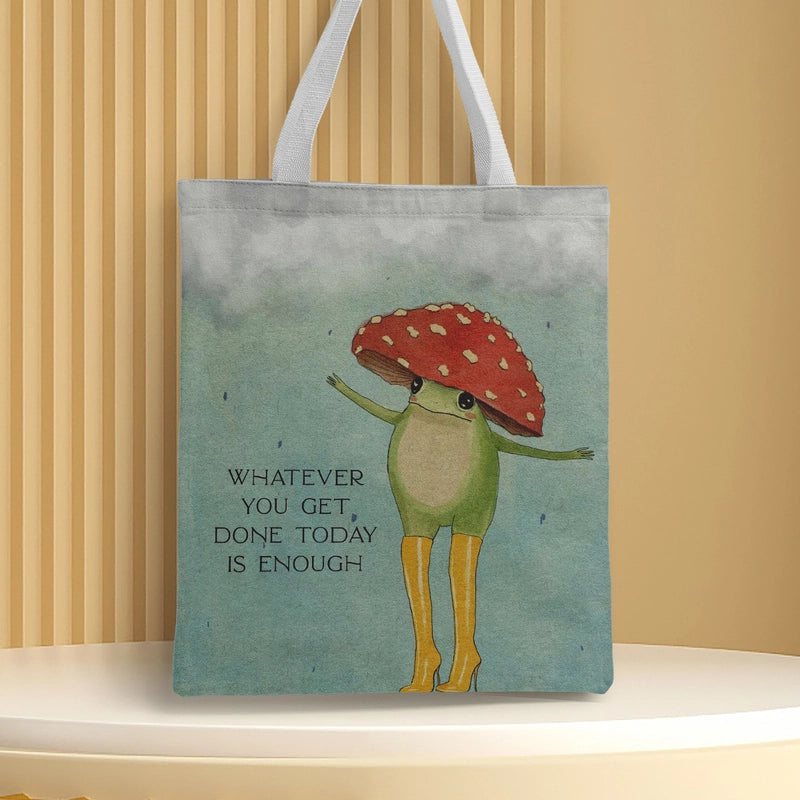 Women's Medium Canvas Frog Basic Classic Style Square Open Canvas Bag