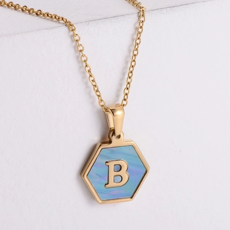 304 Stainless Steel 18K Gold Plated Minimalist Plating Letter Shell Pendant Necklace