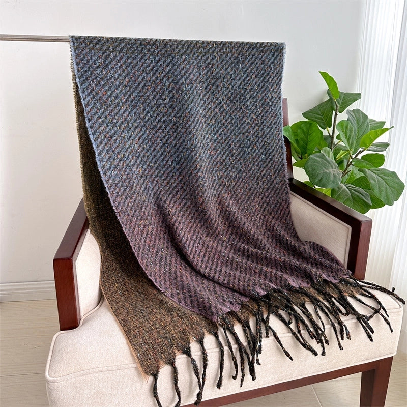Women's Minimalist Classic Style Color Block Imitation Cashmere Tassel Scarf
