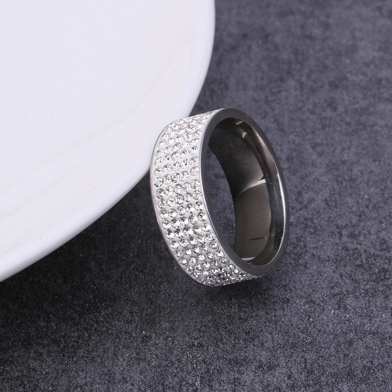Stainless Steel Minimalist Geometric Inlay Zircon Rings