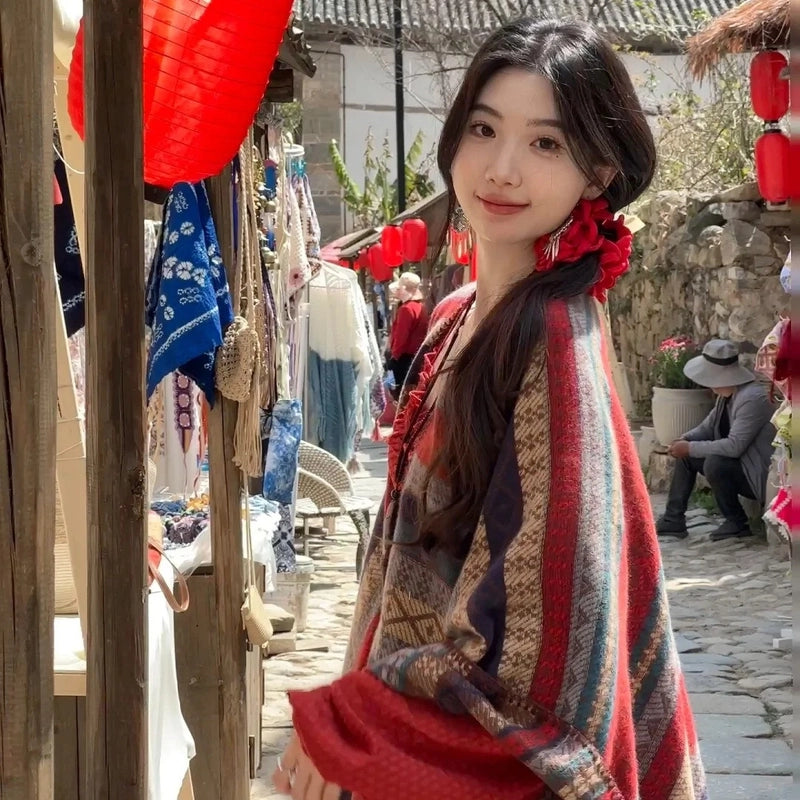 Women's Ethnic Style Color Block Polyester Shawl