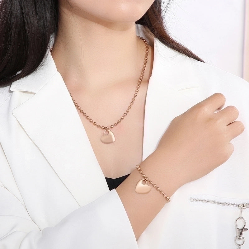 Sweet Heart Shape Stainless Steel 18K Gold Plated Beaded Bracelets Necklace