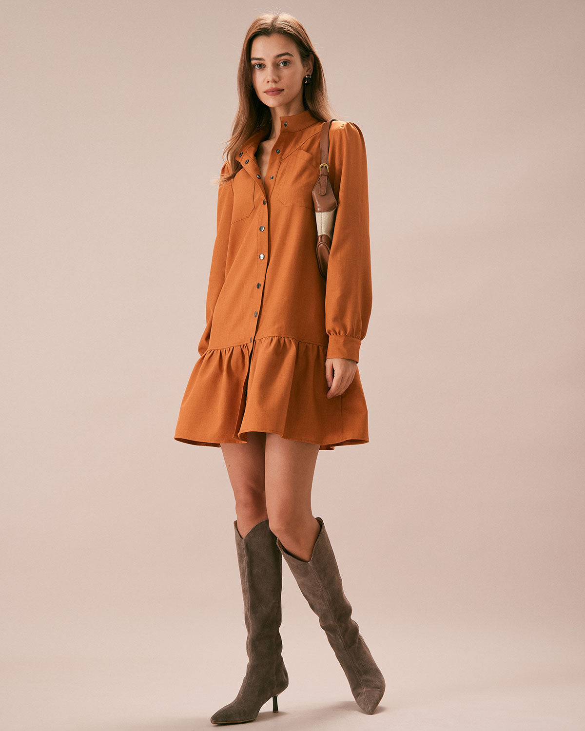 The Caramel Mock Neck A-Line Mini Dress