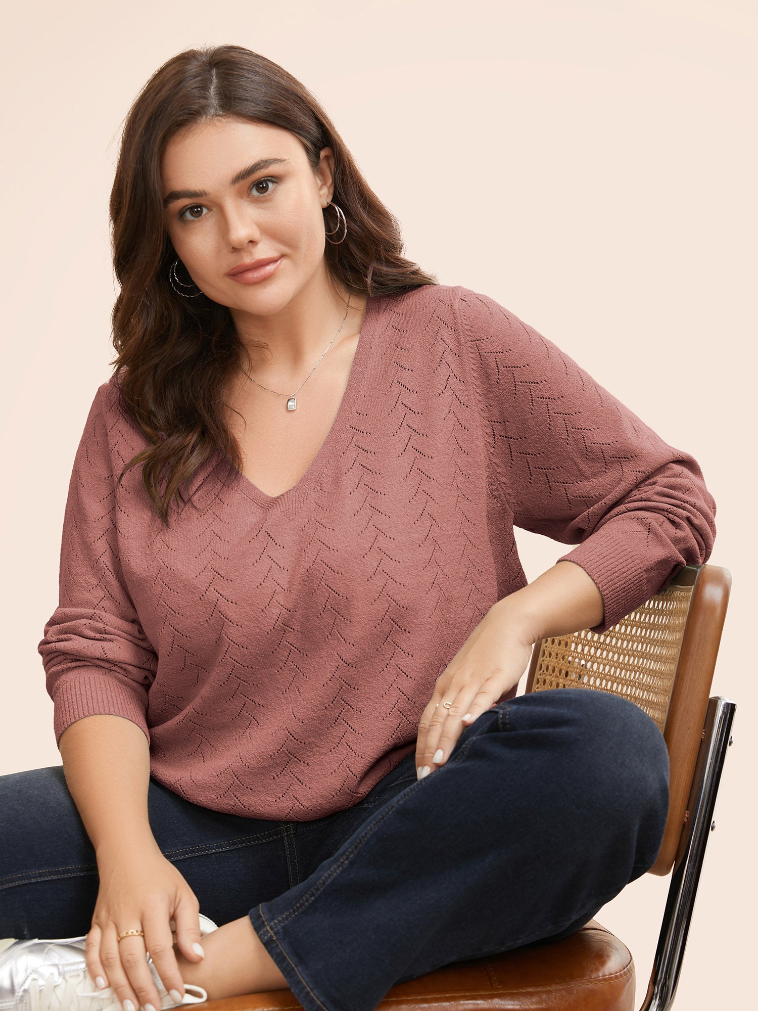 Texture V Neck Lightweight Pullover