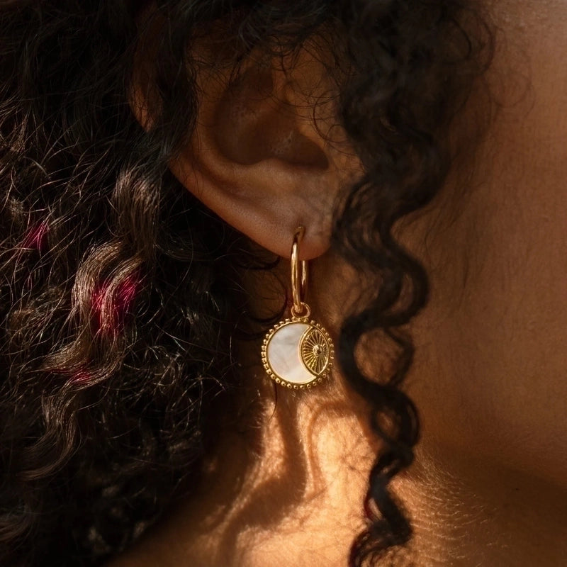 Vintage Style Sun Moon Plating Copper Shell Gold Plated Copper Earrings