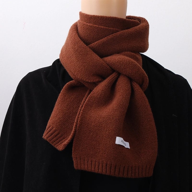 Warm Solid Color Scarf Women's Autumn And Winter Solid Color Patch Fashionable Student's New Knitted Small Scarf