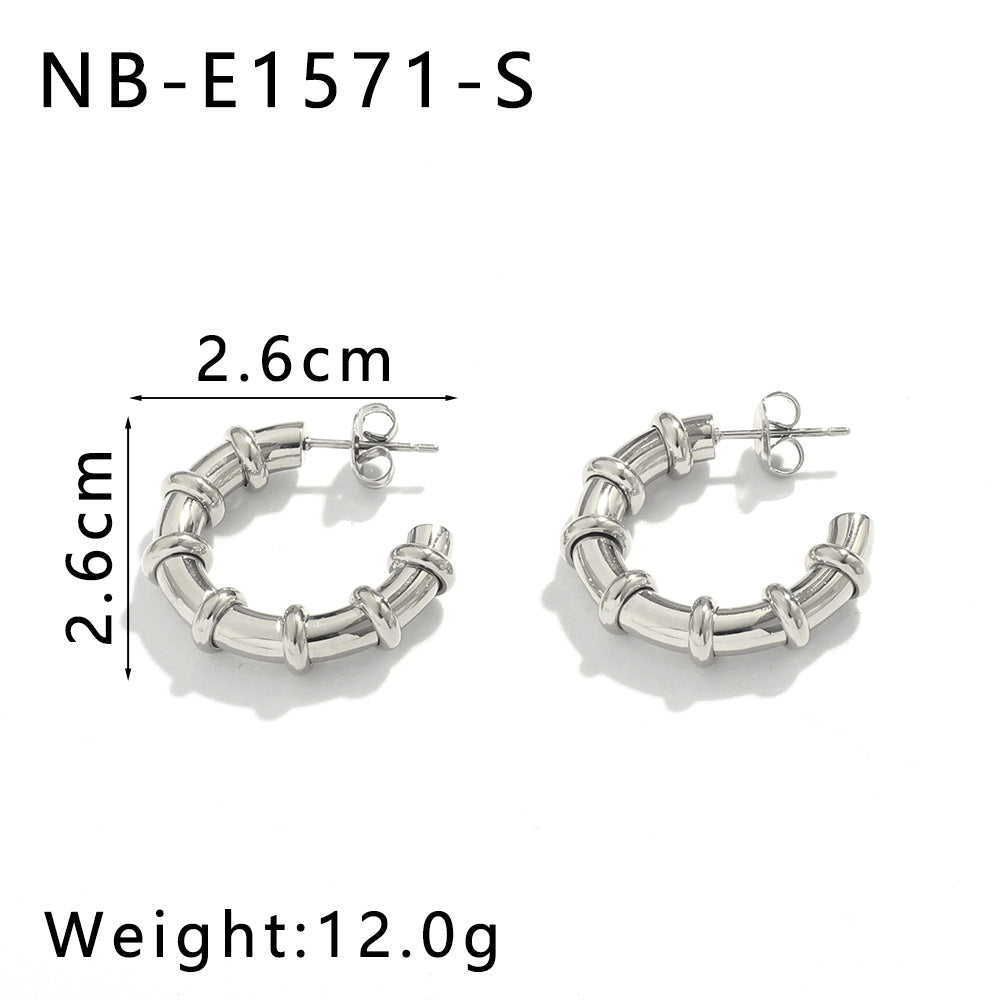 Stainless Steel Earrings Hollow C-Shaped Earrings Personality Versatile 18K Gold Plated Fashion Titanium Steel Earrings For Women
