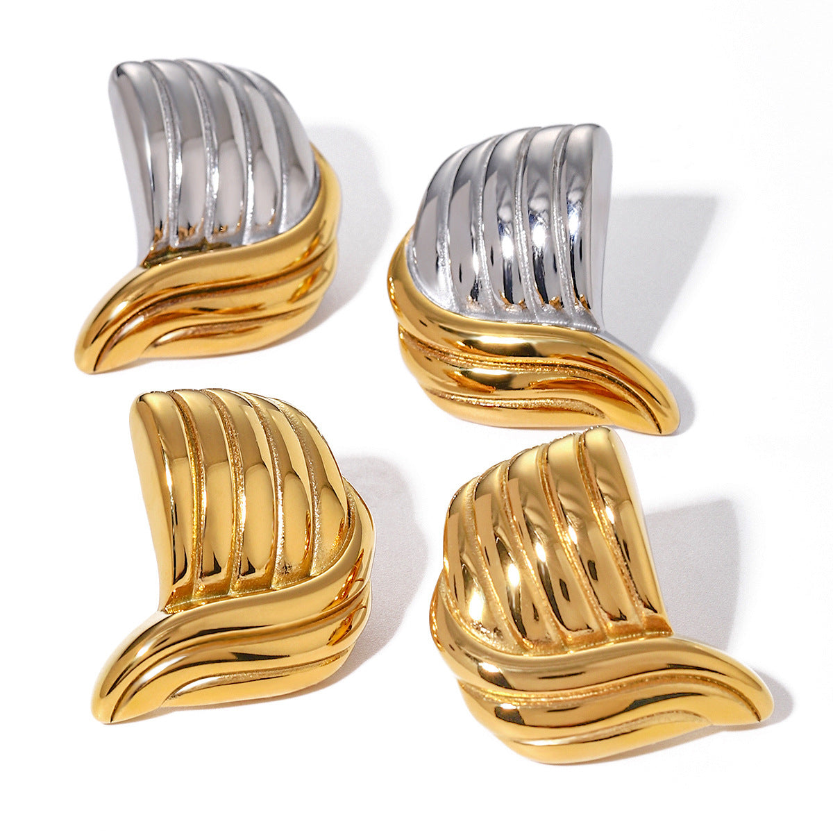 IG Style Asymmetrical Stainless Steel 18K Gold Plated Earrings