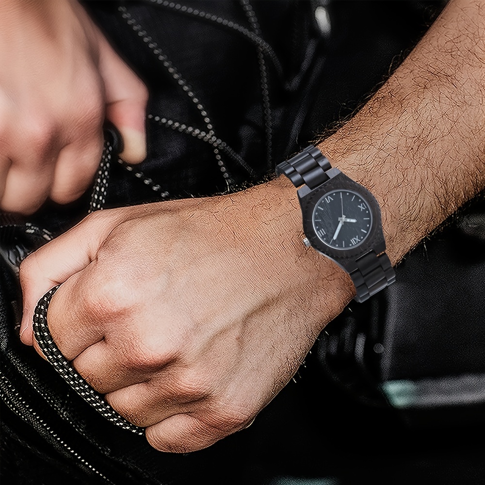 Casual Simple Black Sandalwood Set Men's Quartz Watch