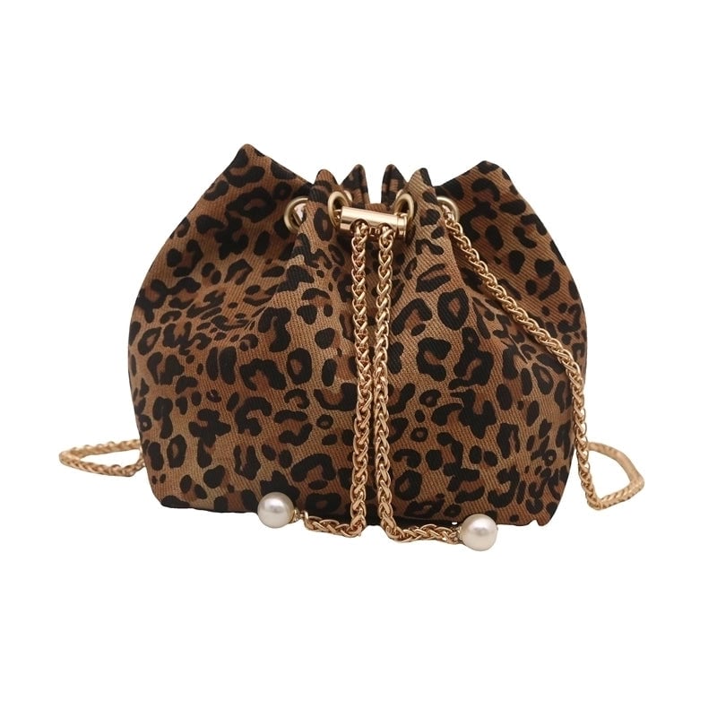 Women's Cloth Leopard Basic Vintage Style Bucket String Shoulder Bag Crossbody Bag