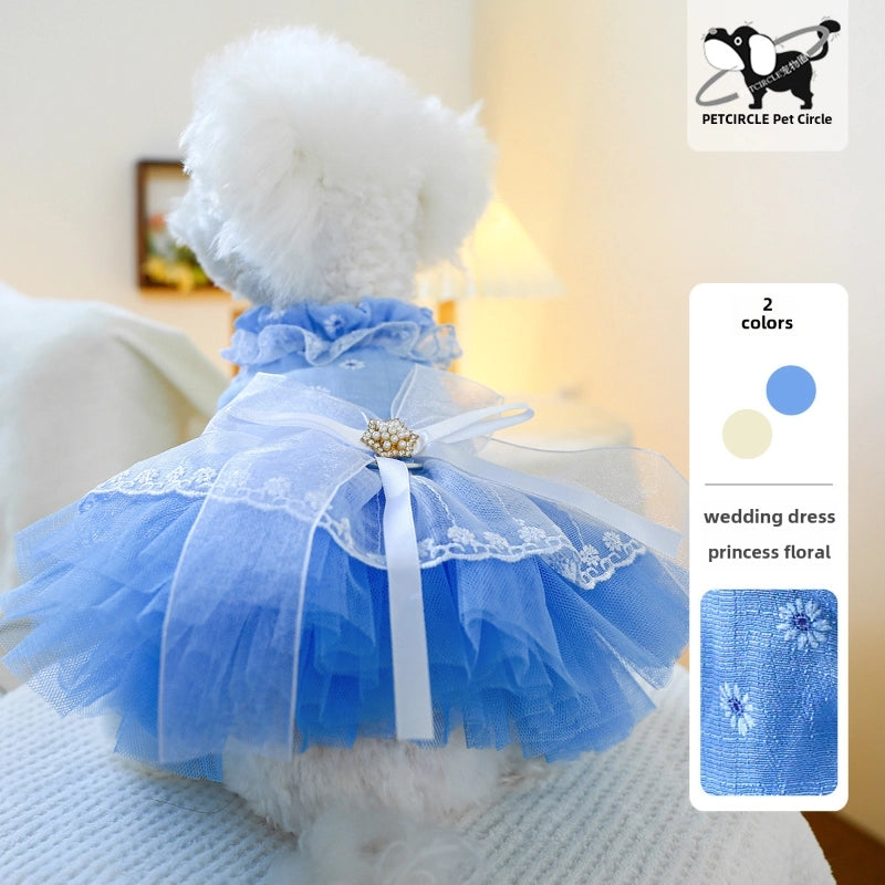Pet Ring Dog Clothes Spring And Summer New Cute Gauze Skirt Bow Gorgeous Expensive Waltz Gauze Skirt
