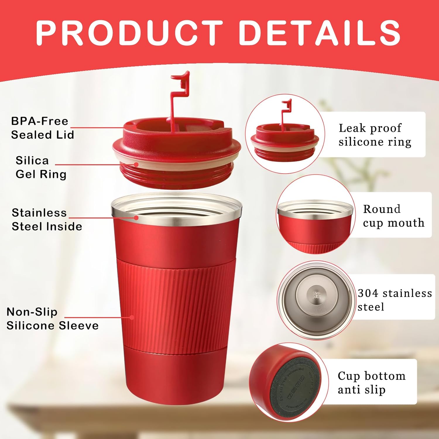 Senshuomy Travel Mug, Insulated Coffee Cup with Leakproof Lid, Reusable Coffee Cups Travel Cup, Stainless Steel thermaol Mug for Hot Cold Drinks (Green 380ml)