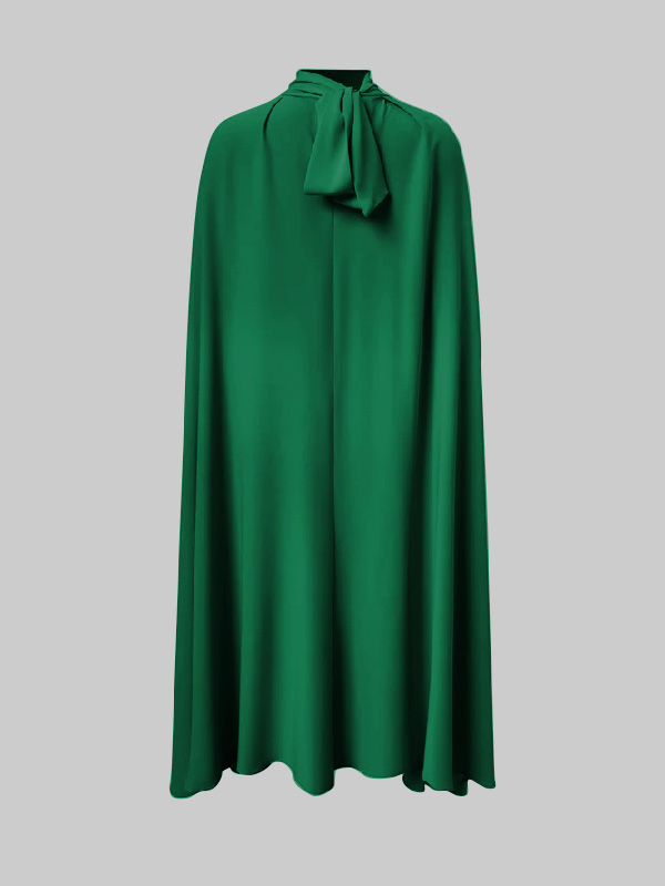 Simple Batwing Sleeves Lace-Up Solid Color High-Neck Midi Dresses