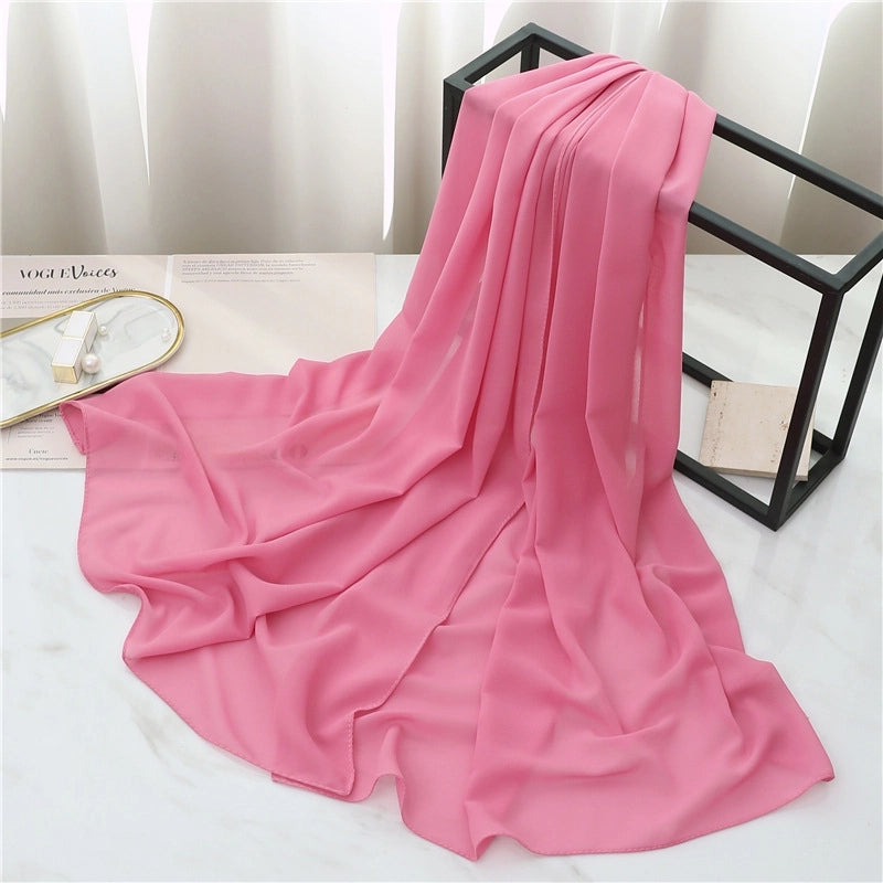 Pearl Chiffon Scarf Solid Color Rectangular Scarf Women's Shawl Basic Scarf